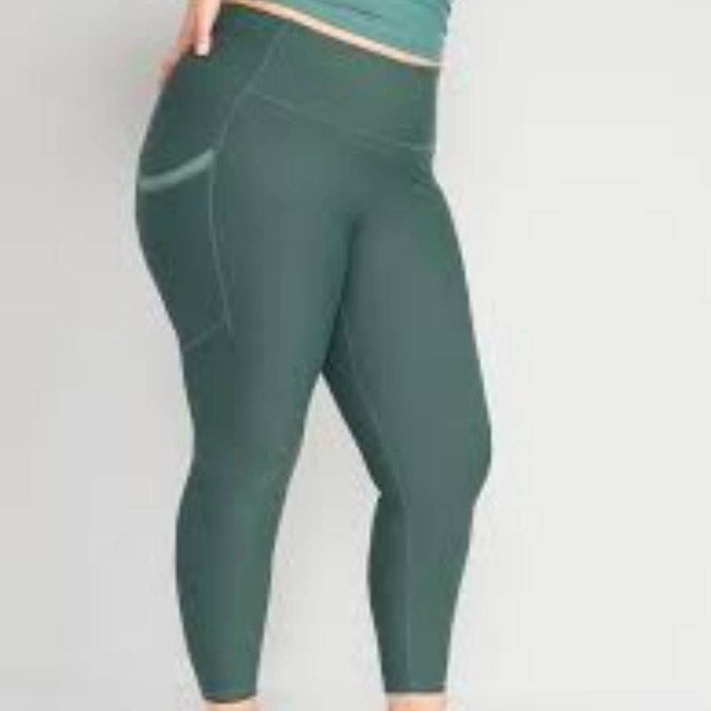 High-Waisted PowerSoft Side-Pocket 7/8-Length Leggings Old Navy Green NWT sz XS